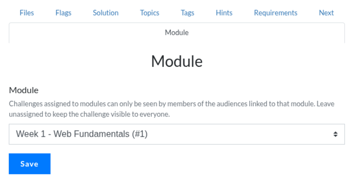 Module tab on a challenge