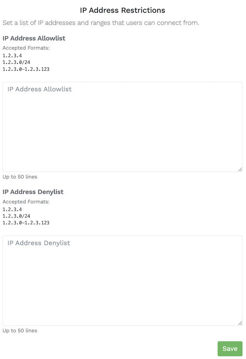 IP Access Restrictions Interface